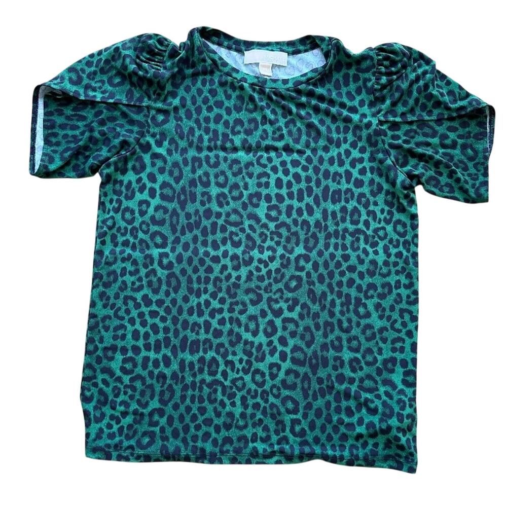 Michael Kors Green & Black Animal Print Short Sleeve Top XS